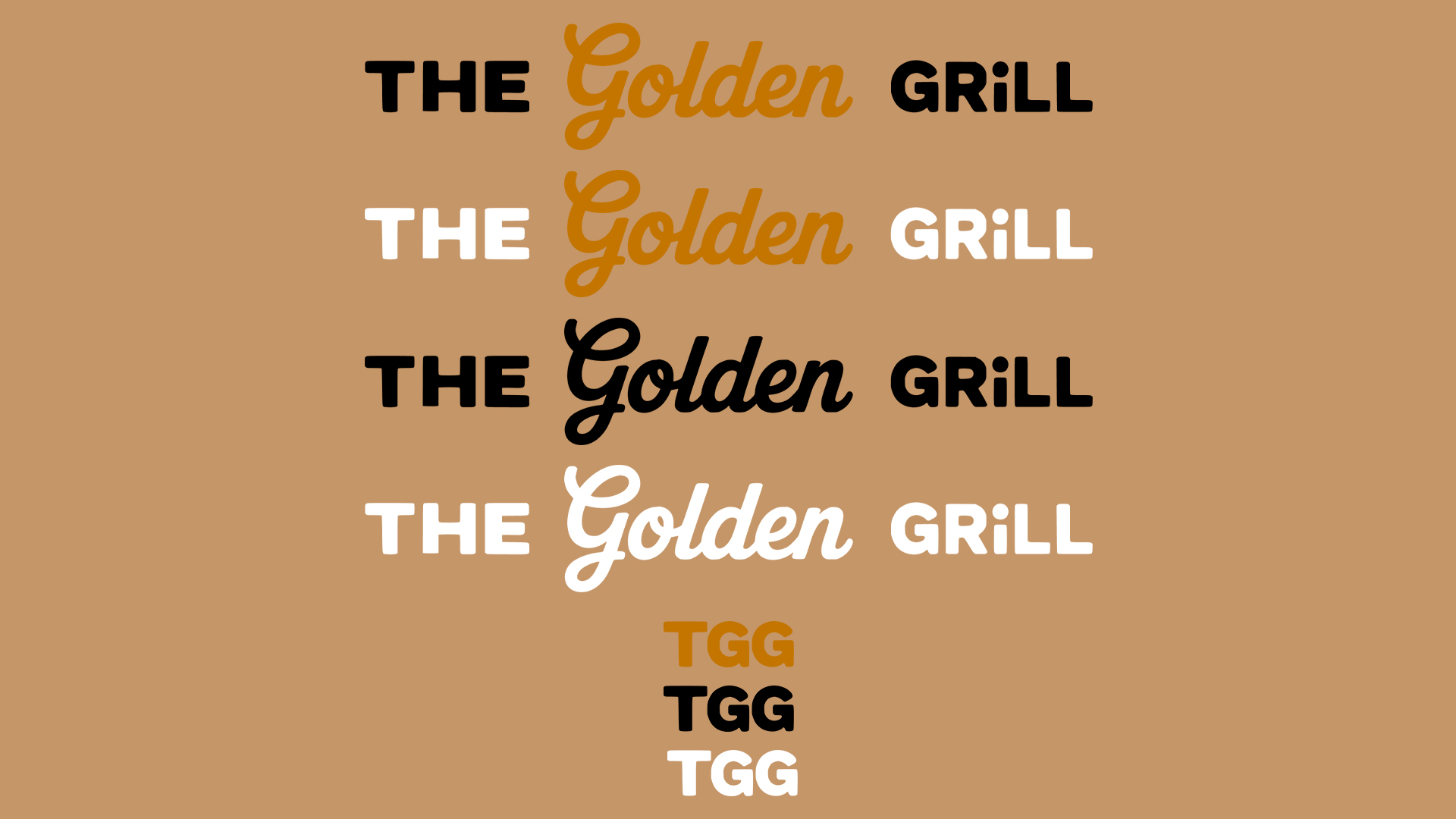 The Golden Grill — Variações do logotipo em diferentes combinações de cores